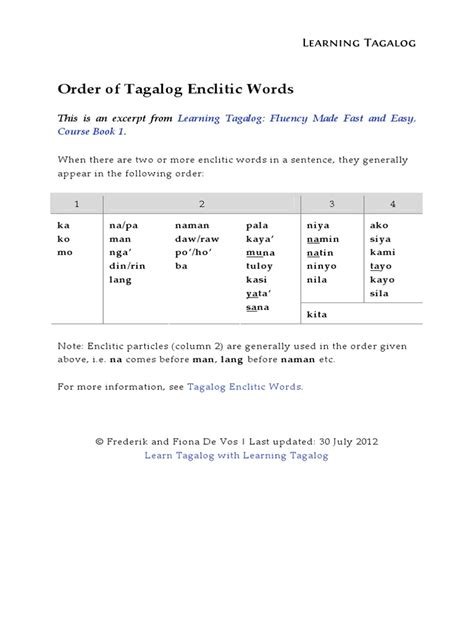 wait lang daw po name|Order of Tagalog Enclitic Words .